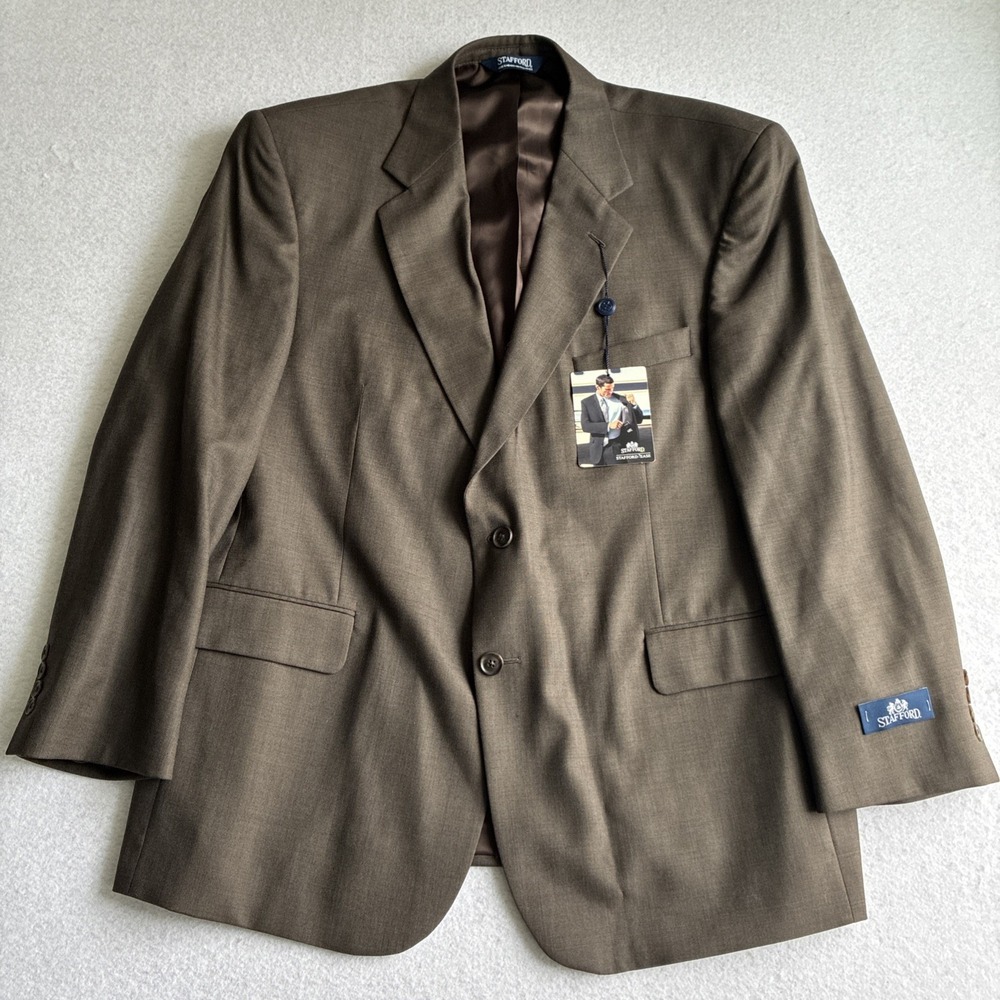 Stafford Ease Mens 46S Blazer Sport Coat Brown 100% Wool Business Office Classic